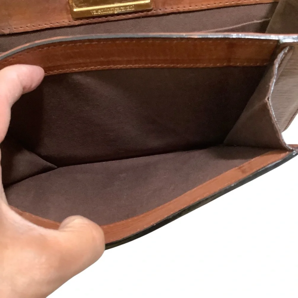Valentino Garavani Vintage Brown Leather Clutch Bag with Gold Detail